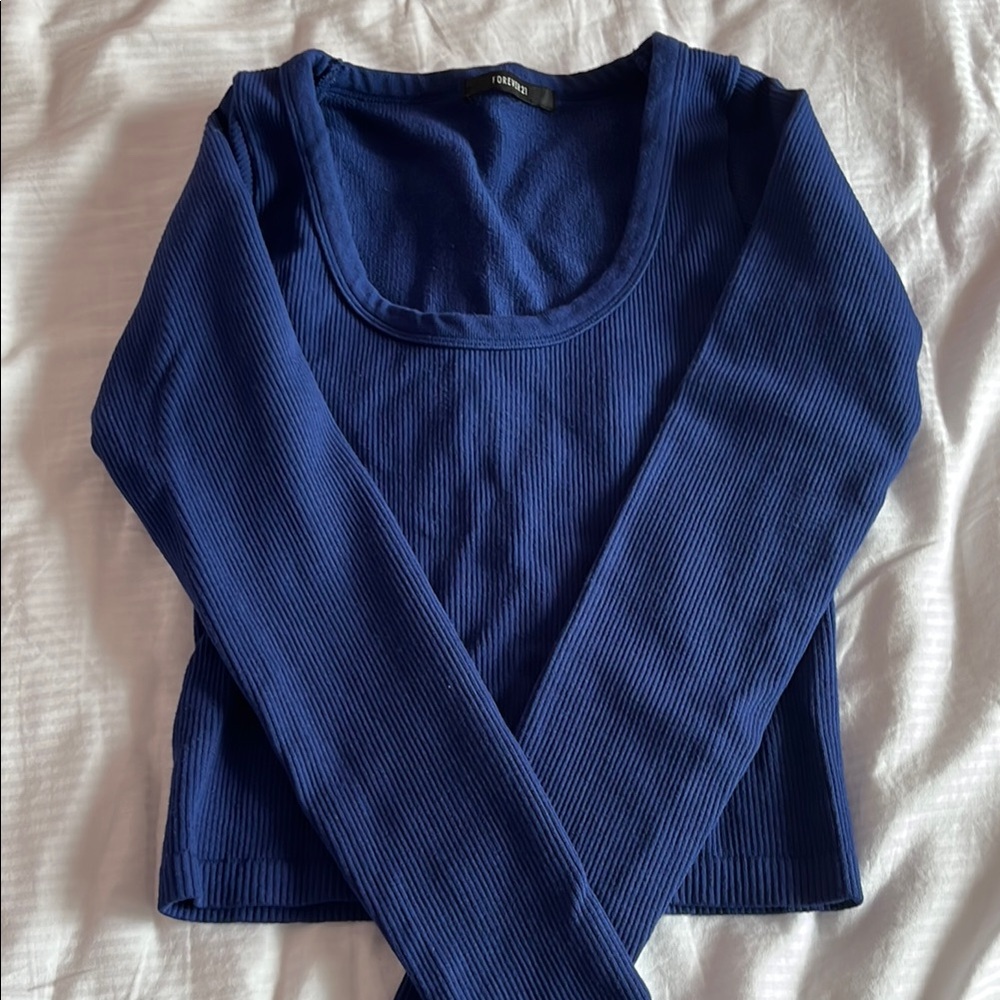 Ribbed Blue Long Sleeve Top